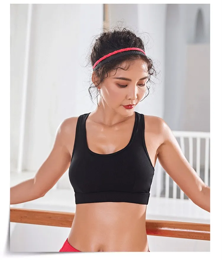 2019Fixed Double Shoulder Strap Gym Vest Female Anti-sagging Gathering Cross Beauty Back Yoga Bra Sports Underwear No Rims Bra