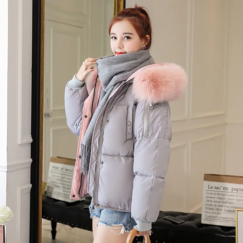 

2019 Natural fox Fur Collar Women's Winter Jacket Female Loose Short Down Jacket White Duck Down Jacket Thick Warm Down Jacket