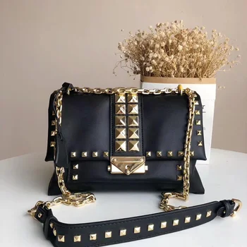 

Luxury Designer Rivet Handbags Women Genuine Leather Bags Brand Fashion Chain Crossbody Shoulder Bags Lady Messenger Bags