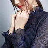 2019 New Fashion Spring Women Lace Blouses Turtleneck Mesh Shirts All-match Ladies Tops Pullovers Brief Autumn Bottomings WZ898 4