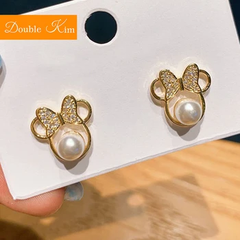 

Cartoon Mouse Stud Earrings Cute Girl Style Gold Color Alloy Inlaid Zircon Pearl Fashion Trendy Earrings Women Jewelry Gift