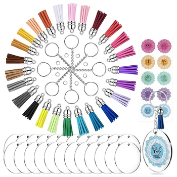 

Acrylic Keychain Blanks,Round Clear Acrylic Circles and Tassel Pendant Keyring for Diy Projects Crafts 2 Inch 24Set