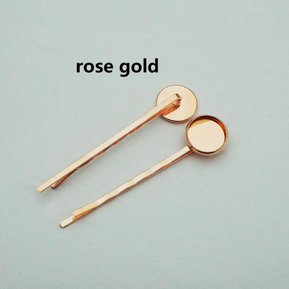 10pcs/lot high quality 12mm Multicolor Plated Copper Material Hairpin Hair Clips Hairpin Base Setting Cabochon Cameo - Цвет: rose gold