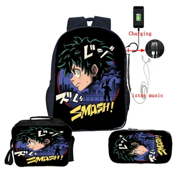 

High Quality New My Hero Academia Backpack Students School Bag Boys Girls Deku Bookbag Gift(3pcs-set/backpack and pen Bag)