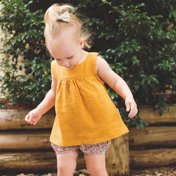 

Summer children's clothes girl's doll shirt children's Cotton hemp top baby Sleeveless vest dress