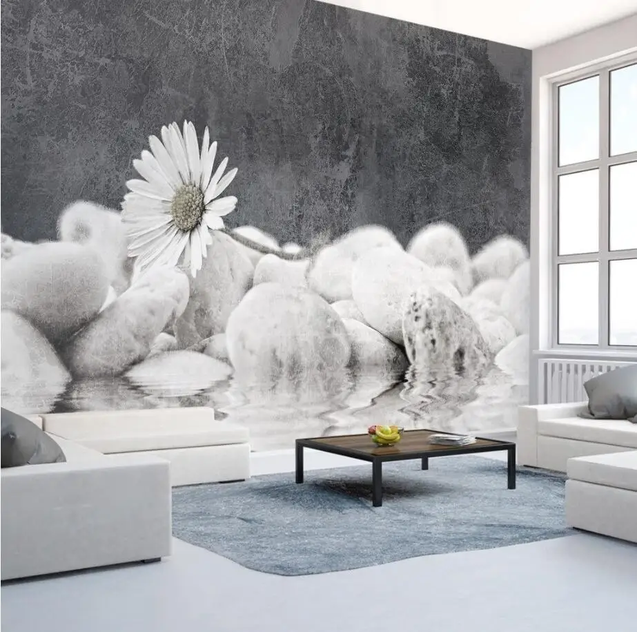 

Drop Shipping Custom Wallpaper Elegant Black And White Nordic Style Pebbles Watercolors Sofa Background Wall Mural 3d Wallpaper