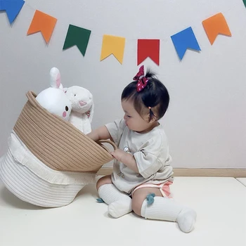 

Jute Laundry Basket Cotton Organizer Chic Woven Storage Basket Wasmand Baby Stuff Toy Organization Nordic Baby Room Home Decor