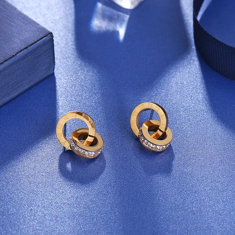 Famous Brand Roman Numerals Zircon Stud Earring for Woman 316L Stainless Steel Fashion Never Fade Earrings Jewelry - Image 3