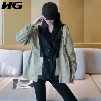 

HG Personality Paneled Striped Coat Suit Collar Fashion Coats and Jackets Women Trend Women Clothes 2020 Spring Wild Top XJ4152