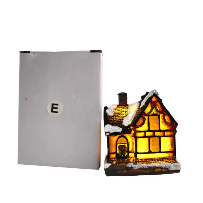 Christmas Scene Village Houses Luminous House LED Resin Toys Glow in the dark Figurines Decorations