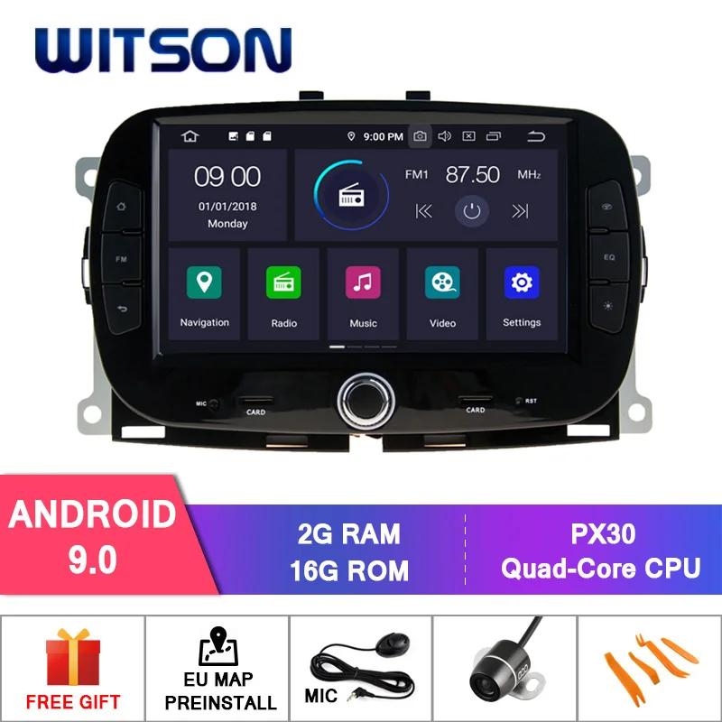WITSON Android 9,0 ips HD экран Автомобильный мультимедийный для FIAT 500- gps 4 Гб ram+ 64 Гб FLASH 8 Octa Core+ DVR/wifi+ DSP+ DAB+ OBD
