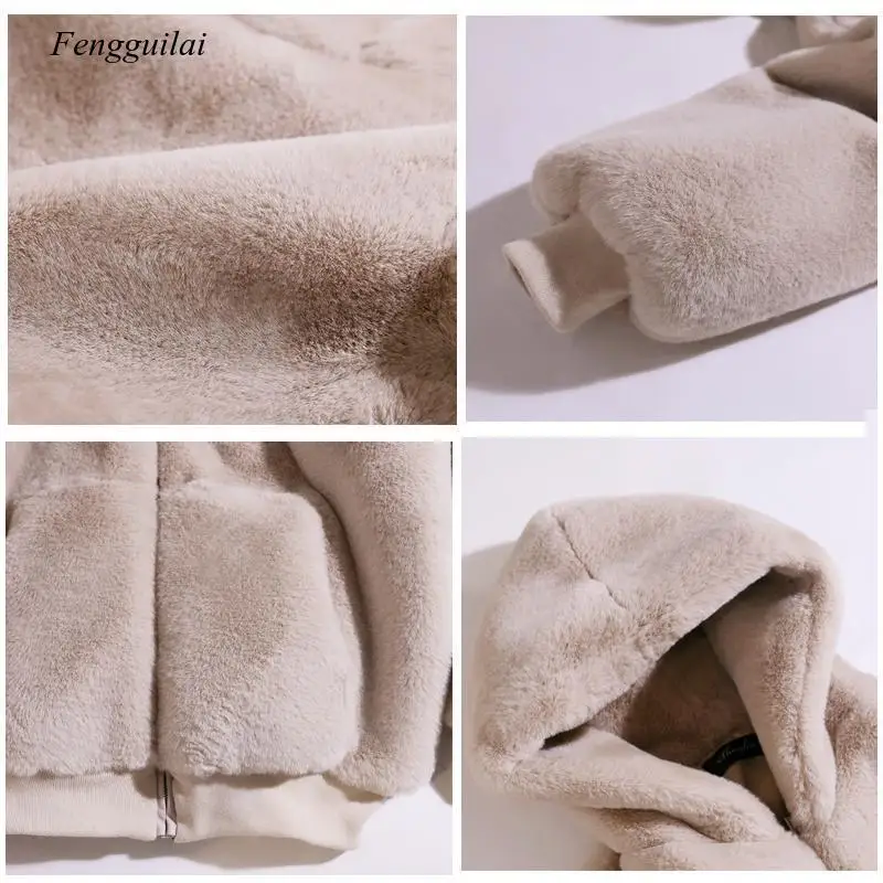 Korean Loose Plush Coat Women's Winter Rabbit Fur Grass Medium Long 2021 New Thickened Hooded Coat