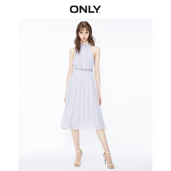 

ONLY Women's Pure Color Cinched Waist Halter Chiffon Dress | 119207527