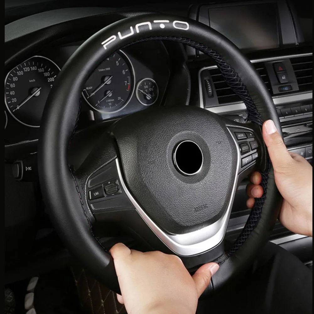 Car Steering Wheel Cover 15/" Genuine Leather Hand Stitching w//Needle Thread Gray