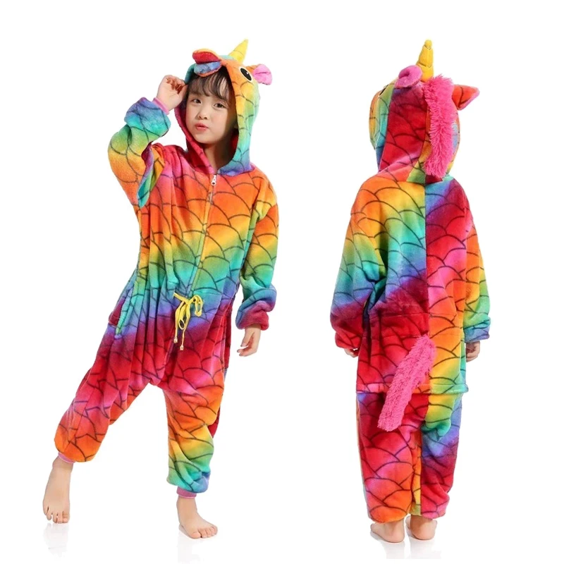 Children Stitch Kigurumi Pajama Kid Boy Girl Anime Overall Tiger Unicorn Pijama Onesie Onepiece Baby Animal Sleepwear Cosplay - Цвет: Fish scale unicorn