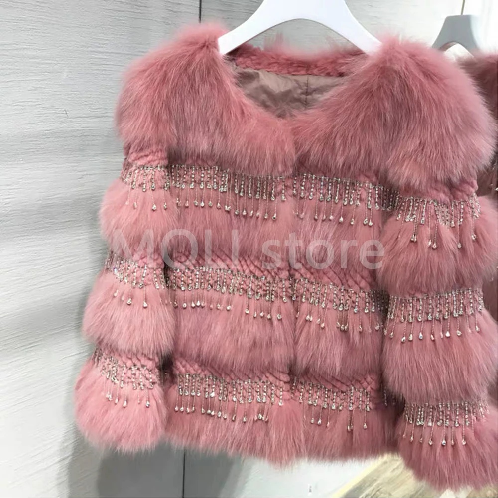 Шуба из натурального Лисьего меха, женское осеннее и зимнее пальто,, натуральный Лисий мех, кроличий мех, пальто, корейская Роскошная Одежда