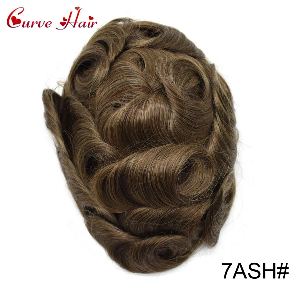 Французский кружевной парик для мужчин, завязанный вручную мужской парик из натуральных волос Q6 - Парик Цвет: 7ASH