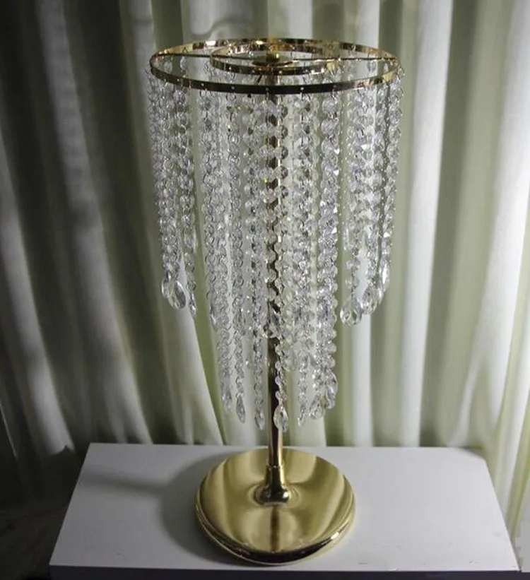 Gold Silver plated Wedding Centerpiece Acrylic Bead Strands 60cm Tall Acrylic Crystal Flower Stand For Wedding Table Decor - Цвет: gold color