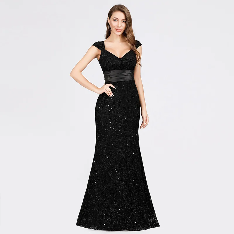 

Mermaid Black Lace Evening Dresses Plus Size V-neck Sleeveless Women Party Gowns Vestido De Festa