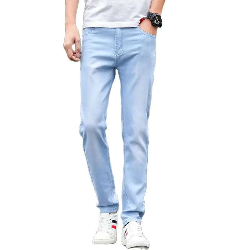 Jeans elasticizzati blu cielo piccoli elasticizzati uomo 28 33 34 36  pantaloni in Denim maschile moda teenager pantaloni eleganti da Cowboy  Comfort|mens stretch jeans|stretch jeansmens stretch - AliExpress