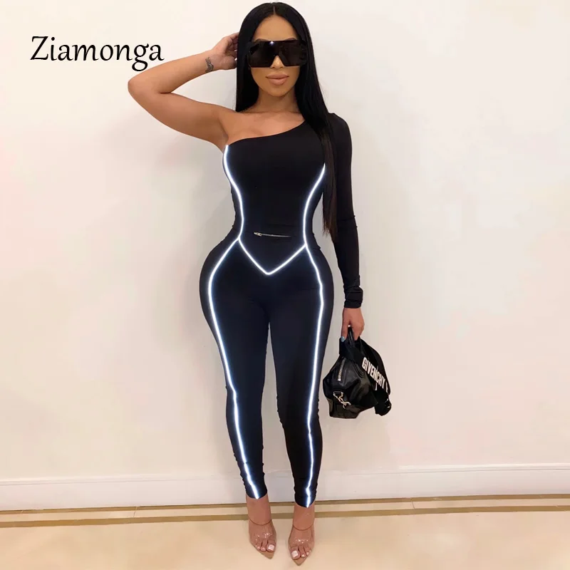 Ziamonga, Женский обтягивающий комбинезон, светоотражающий, в полоску, из кусков, для фитнеса, боди, новинка, женский сексуальный комбинезон для тренировок