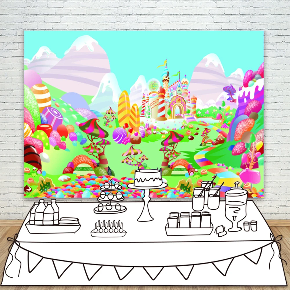 

Ice Cream Castle Candyland Celebration Background Baby Shower 1st Birthday Party Banner Photography Backdrop for Photo Studio