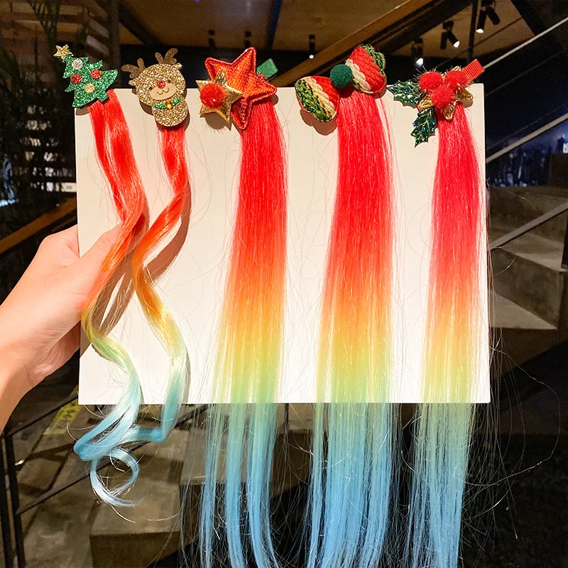 

Christmas Baby Girls Bowknot Braid Hair Clips Sequins Santa Claus Snowman Wig Barrettes Gift Printed Hairpin Bebes Hair Accesori