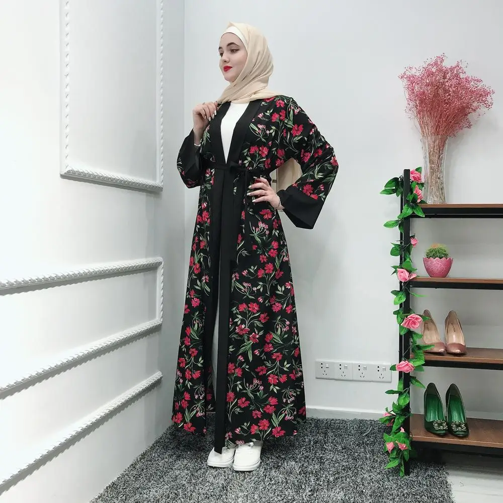 Дубай женское кимоно абайя открытый передний Кардиган Платье макси с длинным рукавом халат мусульманский кафтан платье мусульманская