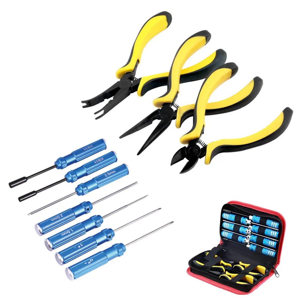 

10pcs Plane Screwdriver Car Model Pliers RC Tool Kit Hexagonal Steel With Storage Bag Easy Operate Professional Toy Repair