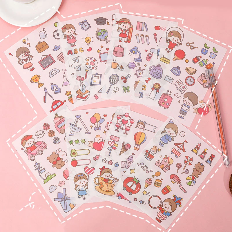 Mohamm 4Pcs Qing He Zi Series Original DIY Decoration Sticker Creative Scrapbooking Stationary School Supplies afbeelding