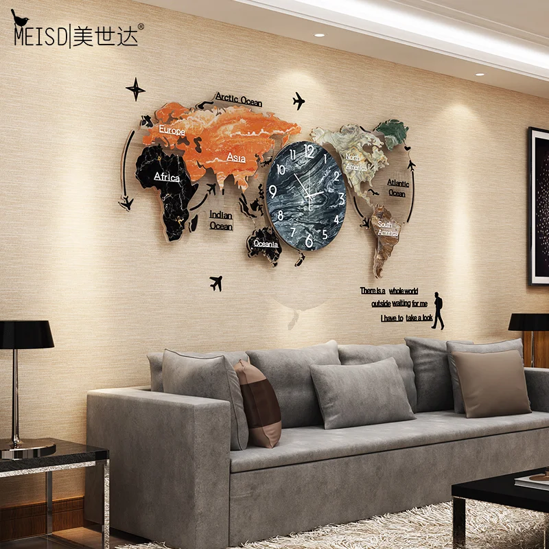 

MEISD Large Luminous World Map Clock Home Wall Quartz Watch Mirror Stickers Modern Design Horloge Acrylic Mute Clock Home Decor