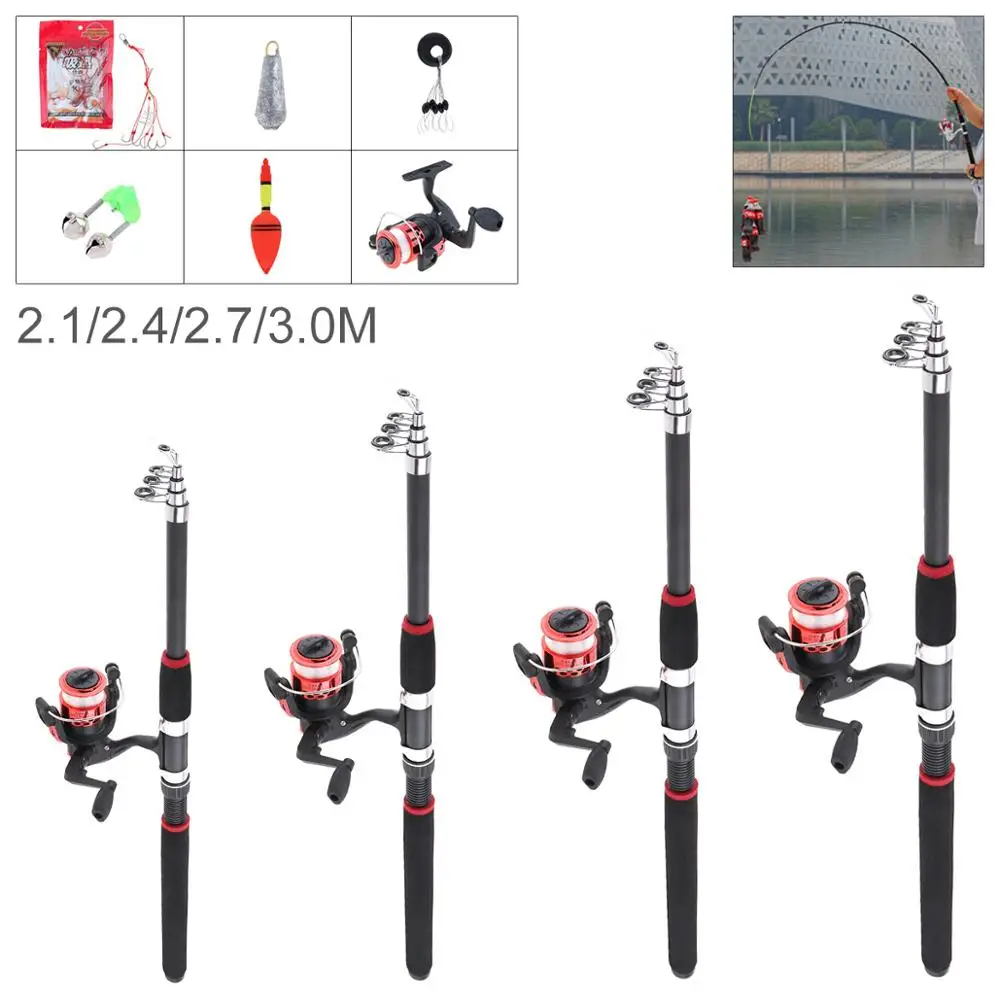 

2.1m 2.4m 2.7m 3m Fishing Rod Reel Line Combo Full Kits Spinning Reel Pole Set Fishing Float Hooks Beads Bell Fishing Tackle