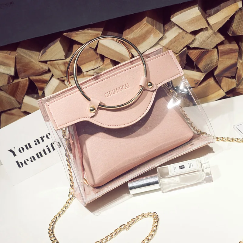 

2019 JIULIN new Korean fashion transparent bag jelly chain shoulder slung handbag
