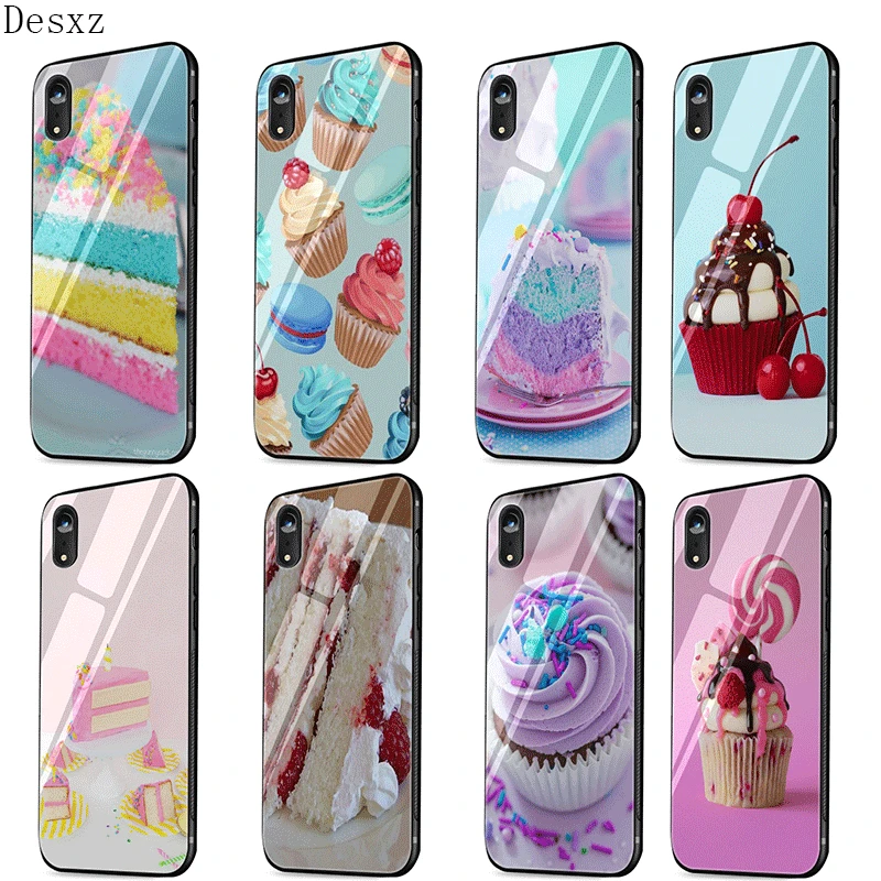 Стеклянный чехол для телефона из ТПУ стекла для Apple iPhone 5 5S SE 6 6S 7 8 Plus XR X XS Max cake