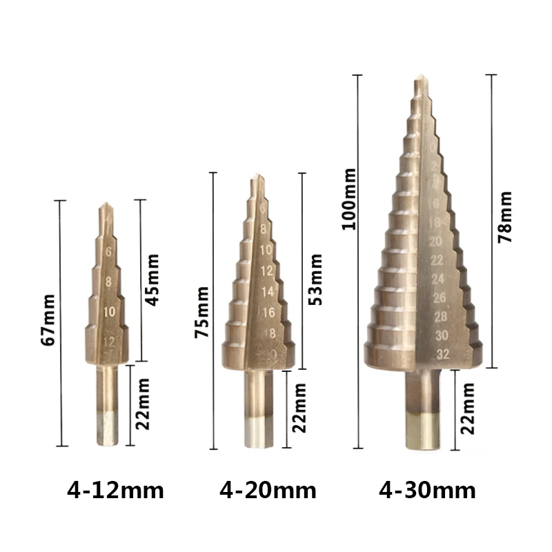 3 шт. 4-12 4-20 мм 4-32 мм TiCN Coated набор ступенчатых сверл HSS Core сверло треугольный хвостовик шаг конусное сверло строгий Дырокол