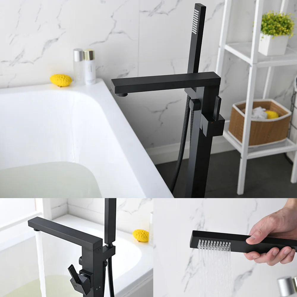 Bathroom Bathtub Faucet Black Flooring Standing Single Handle Cold and Hot Water Mixer Tap Crane Bath Shower Faucets bathtub faucet