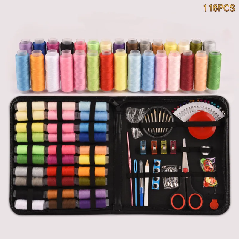

116 Pcs/Set Travel Sewing Box Kit Sewing Thread Stitches Knitting Needles Tools Cloth Buttons Craft Scissor Home Organizer