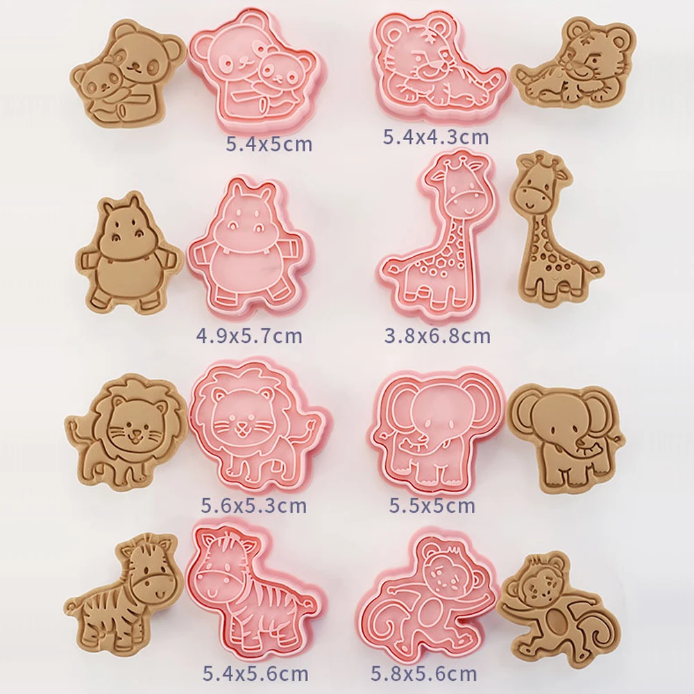 Cookie Cutter Cookie Mould Cookie Printing Mold Baking Mold 8Pcs/Set Animal Dinosaur Biscuit Mold Giraffe Koala Hippo Shape Cookie Cutter Stamp Fondant Cake Decoraiton Tools Suagrcraft