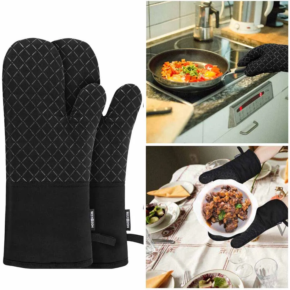 

BBQ Oven Gloves Kitchen Heat Proof Silicon Mitts Hot Surface Handler 1 Pair
