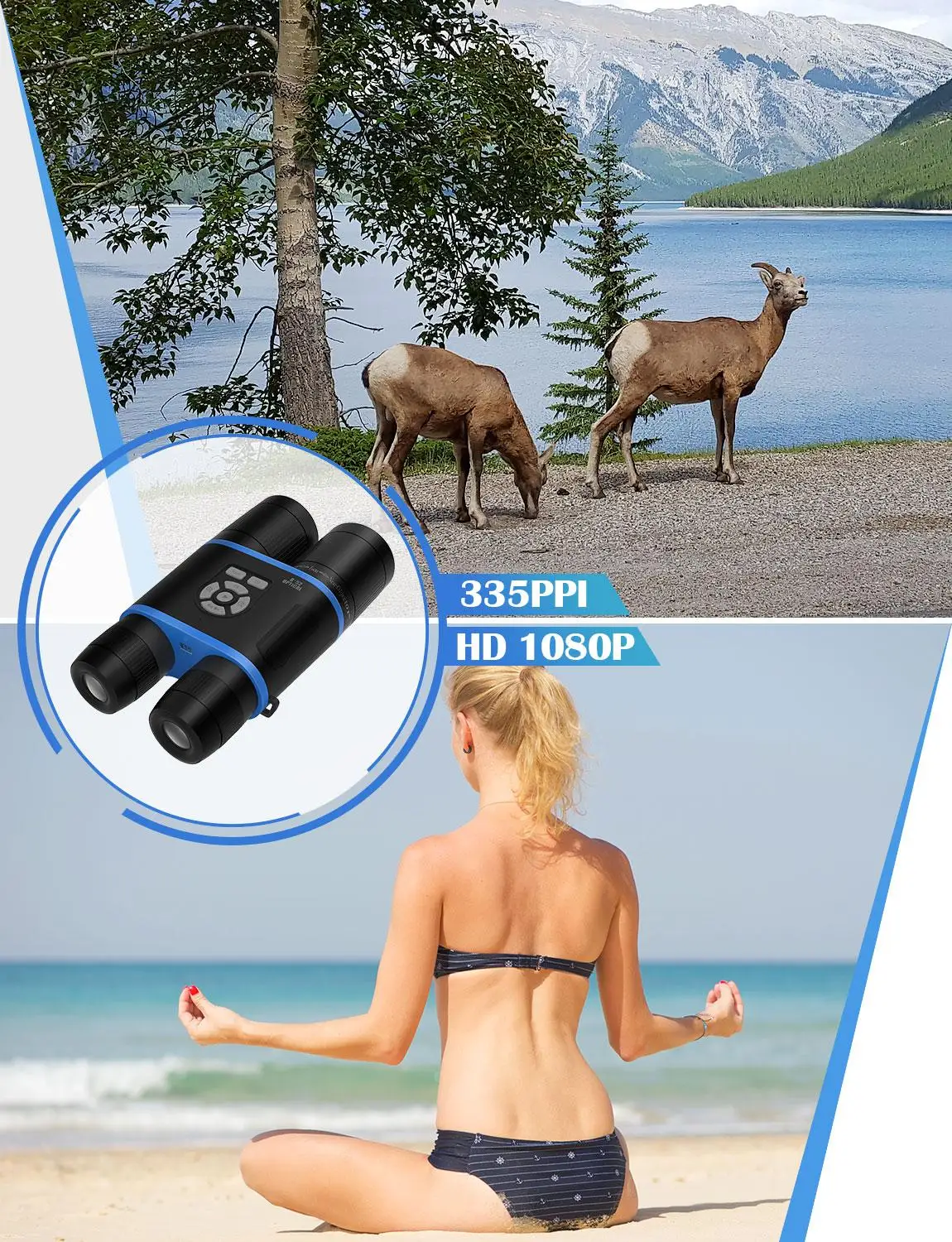 BOBLOV 8-52mm Day and Night HD Binocular Low Light Night Vision Binocular 335PPI 1080p Video Recorder Wifi E-Compass
