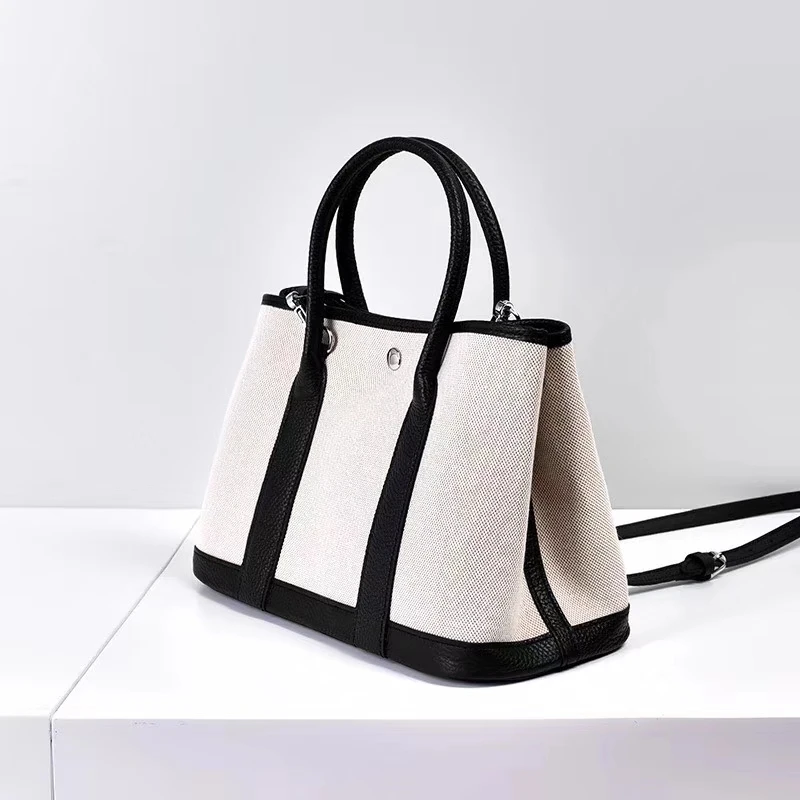Black CHSANATO известные бренды холст+ коровья кожа сумка Роскошные дизайнерские сумки высокого качества женские композитные сумки 25 см 30 см - Цвет: Black