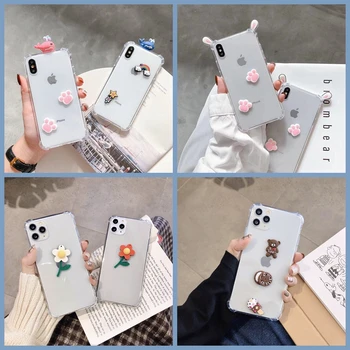 

For Samsung A50 A30 A40 A70 A80 A20S M30S M20 M10 A6 A7 A9 2018 Cute Bear Cat Claw DIY Cover Clear Flower Shockproof Soft Case