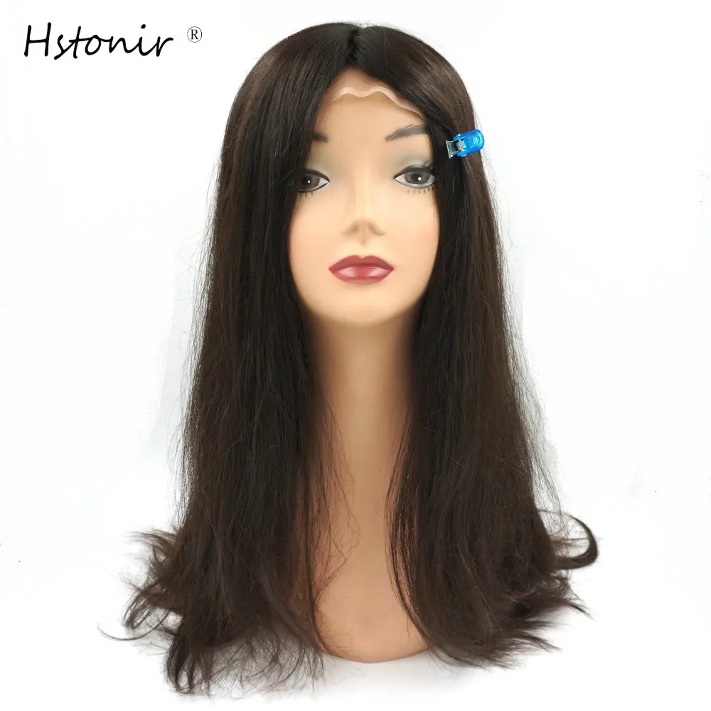 

Hstonir European Wig Remy Hair Sheitel Average Size Classic Poly Skin Top Soft Silicon with Stretch Net G038