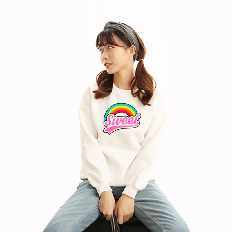 Корейский Kawaii милый пуловер с принтом радуги женские осенние и зимние топы Harajuku Kawaii толстовка с длинными рукавами для школьниц