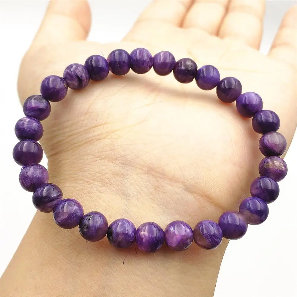 

7mm Genuine Natural Purple Charoite Gemstone Men Women Round Beads Jewelry Bracelet Fashion Russian Healing Stone AAAAA