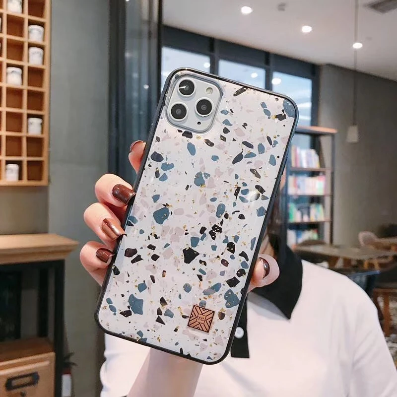 IMIDO чехол Terrazzo для iPhone x xrxs Max 78 plus, чехол-капельница из золотой фольги для нового iPhone 11pro Max, роскошный чехол - Цвет: Pearlwhite