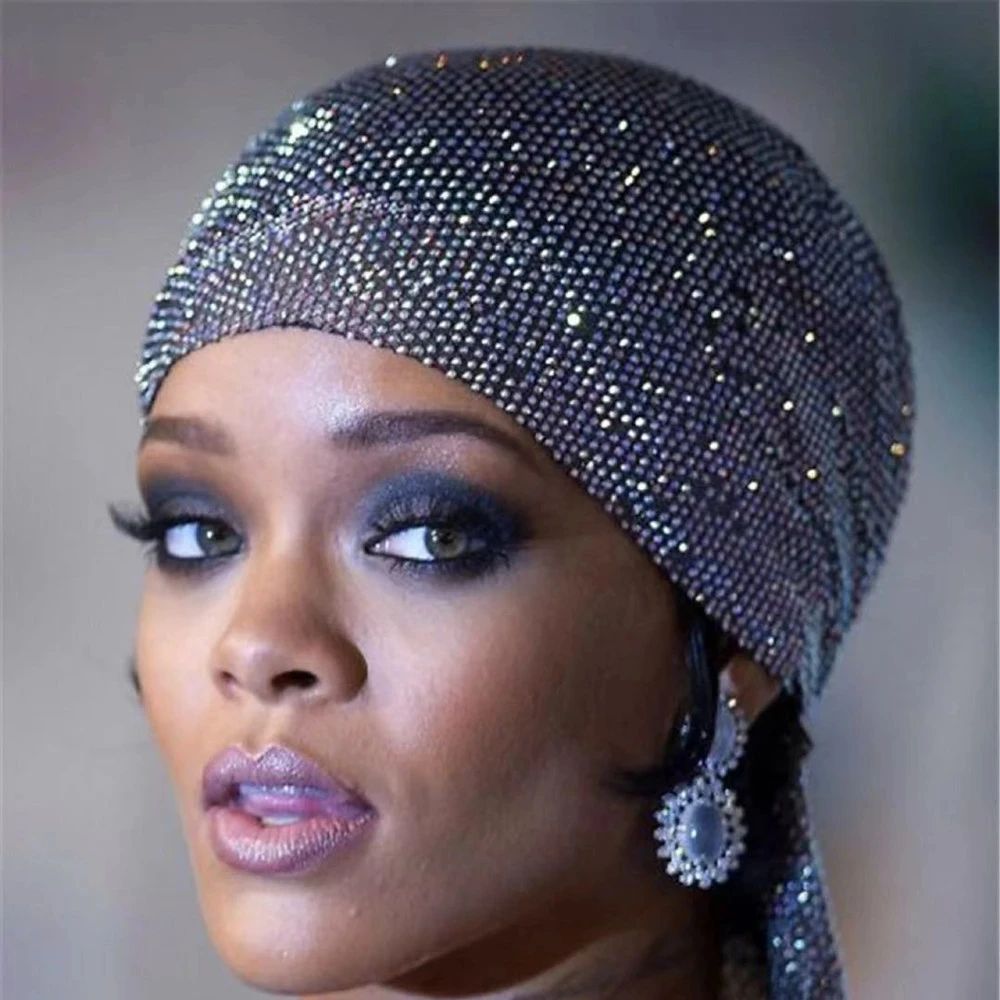 Crystal Mesh Headpiece Bling Colorful Head Scarf Fashion For Women Nightclub Luxury Rhinestone Headband
