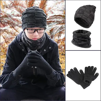 

Knitted Hat Scarf Gloves Set Winter Thick Warm Screen Mittens Beanie Cap reusable Cycling facemask Fashion Mouth Face Scarf