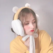 Милые Плюшевые Пушистые зимние наушники с героями мультфильмов; женские зимние наушники на шнуровке из искусственного меха для девочек; Мягкие толстые теплые наушники; Новая мода года