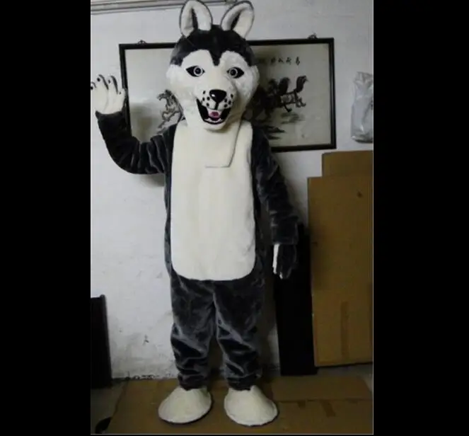 Необычная серая собака хаски с внешним видом волка талисман костюм Mascotte взрослый